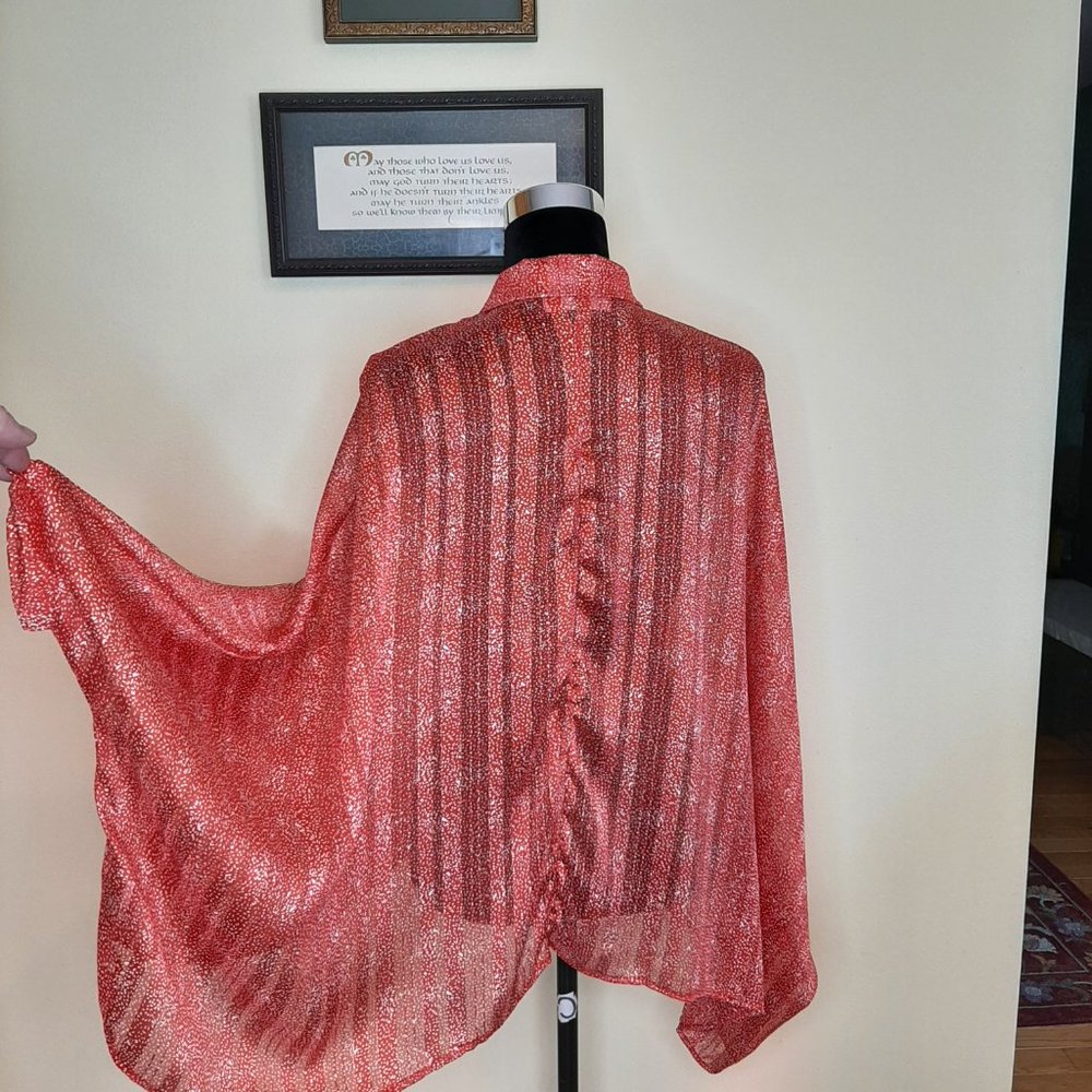 Bucket List Lightweight Button Down Batwing Blouse - image 6